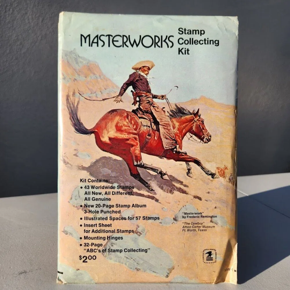New Masterworks Stamp Collecting Kit 43 Stamps Album book VINTAGE from the USPS